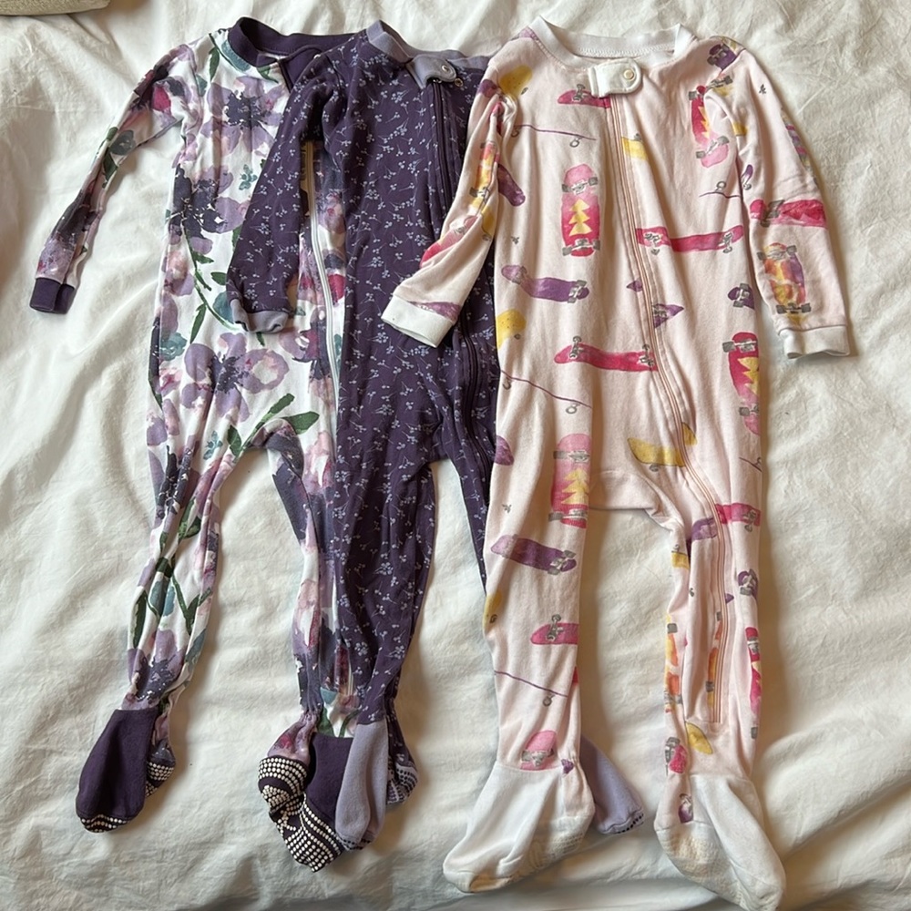 Set of 3 Burts Bees footie pajamas 24M